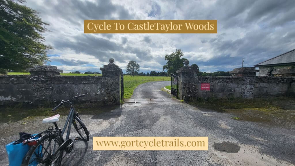 Bike in front of a gate, castletaylor Estate in the background