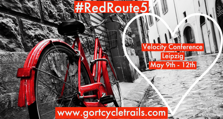 image of a red bike and the hashtag RedRoute5 which is the preferred corridor to bring the greenway from galway to Athlone via East and South Galway